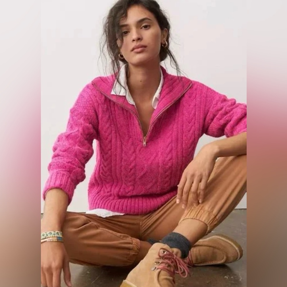 Anthropologie Pink Payton Cable-Knit High Neck 1/4 Zip Sweater